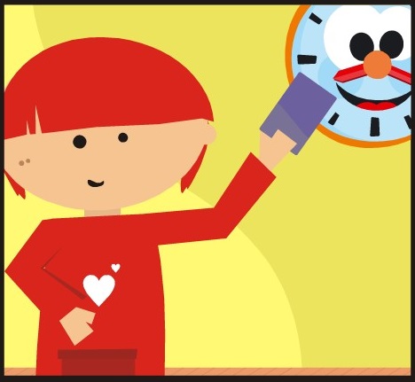 Żółto-czerwone logo systemu Stoperek - piktogram dziecka trzymającego kartę